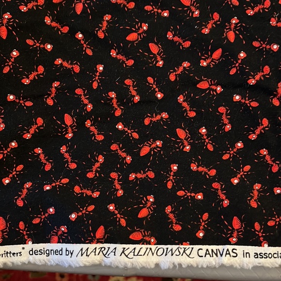 Red Ant print black cotton fabric 2 yards long x 44” wide Maria Kalinowski - Picture 3 of 4